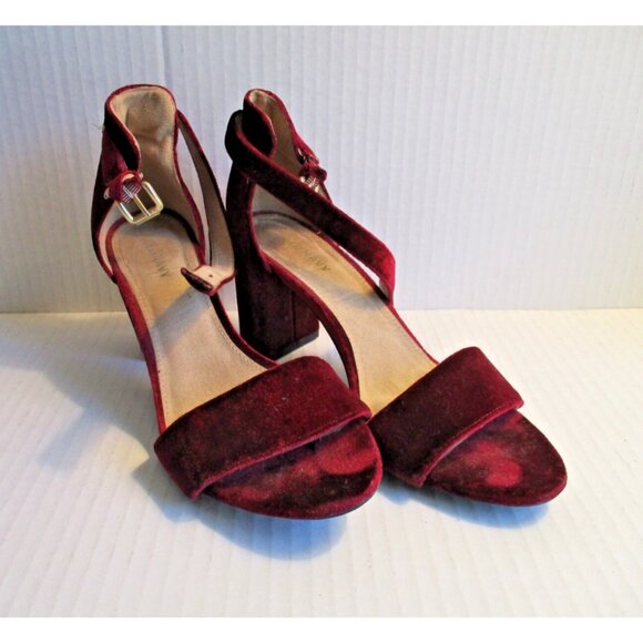 *Old Navy Cranberry Wine Suede Block Heel Pumps Open Toe - Size 7M - Picture 2 of 7